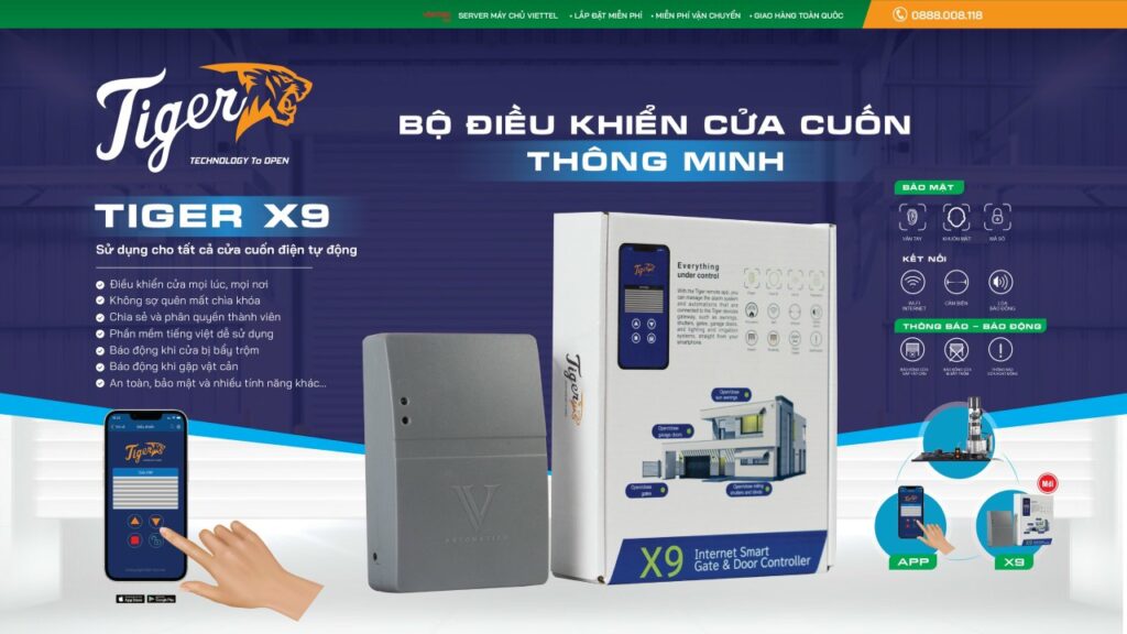 Điều khiển cửa cuốn bằng điện thoại Tiger X9